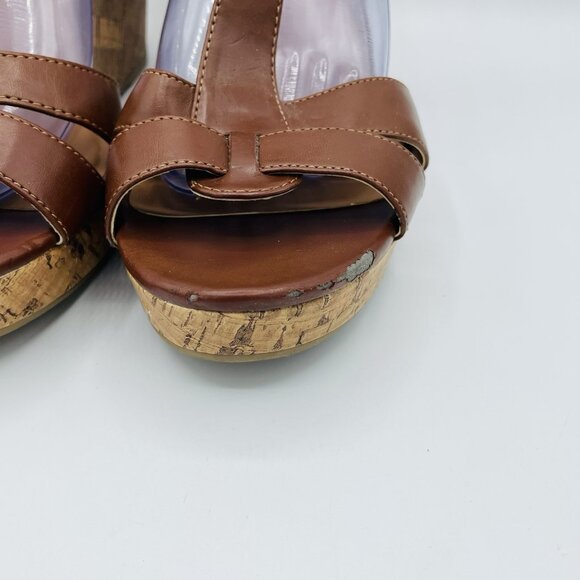 Franco Sarto Shoes Womens Size 10 M Brown Milby Cork Wedge Sandals T-Strap - Picture 6 of 14